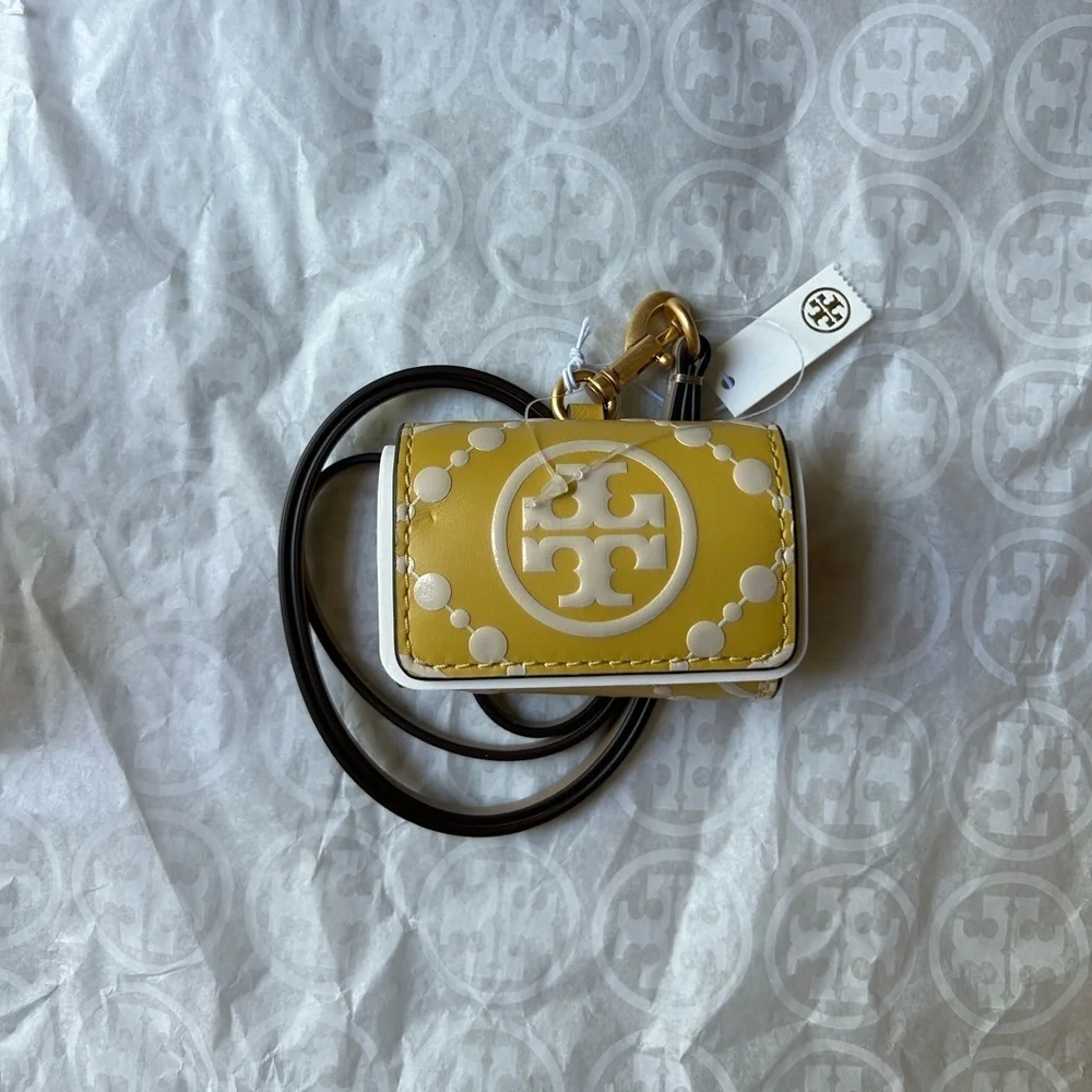 Tory Burch T Monogram Embossed Leather AirPods Pro Case Golden Sunset Yellow